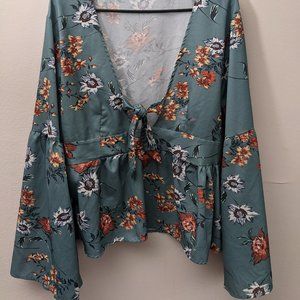 Blue Floral Blouse - Long Sleeve